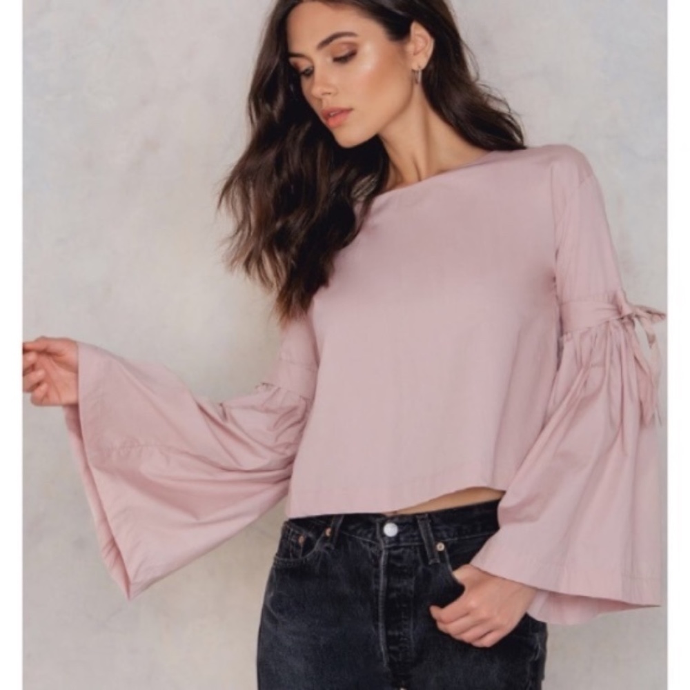 FREE PEOPLE bow tie, bell sleeve blouse S P
